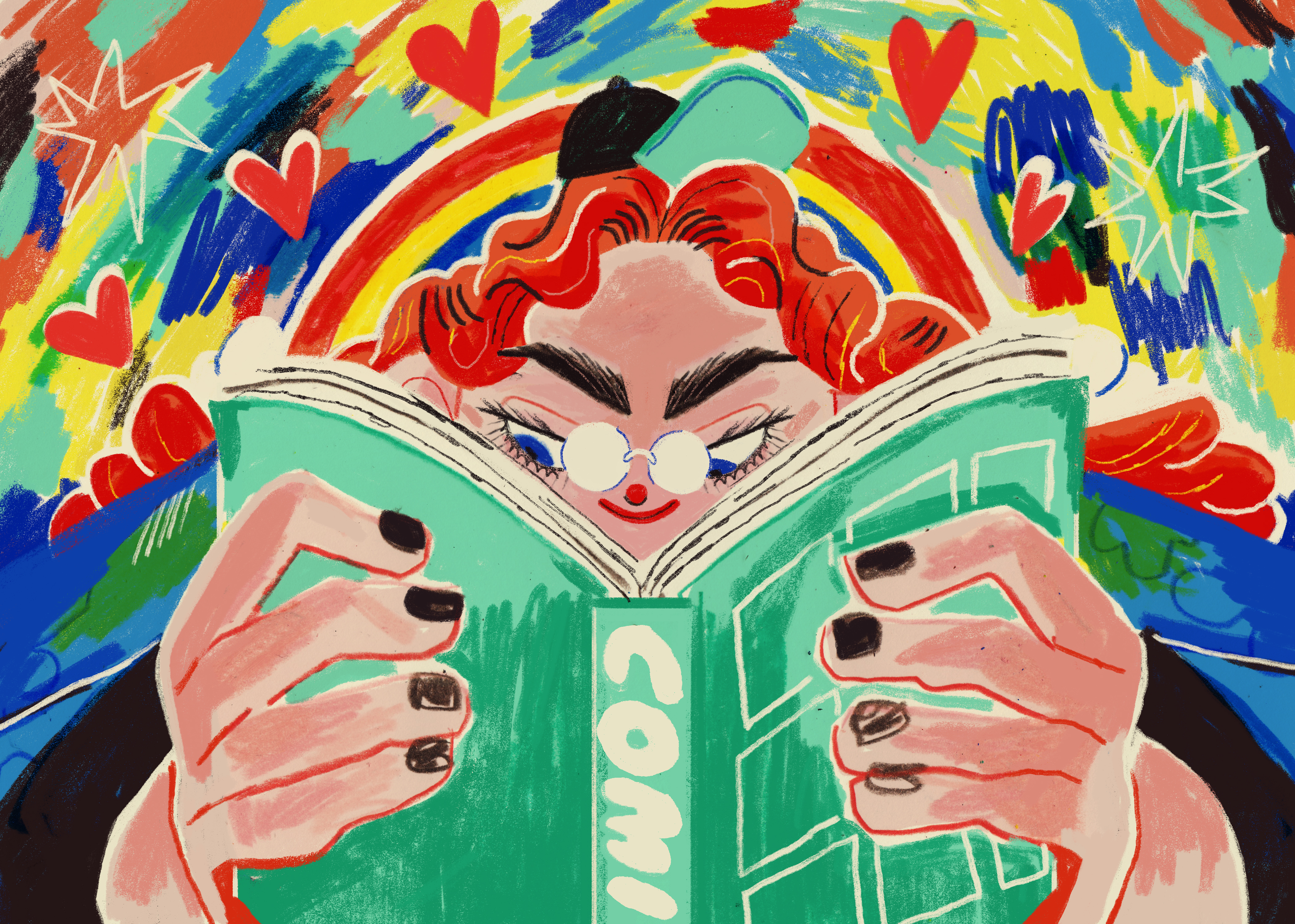Kelsey Wroten illustration. A woman reads a book.